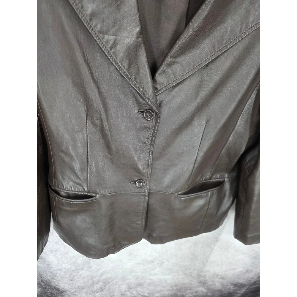 Old Navy Blazer Jacket Womens XL Dark Brown Leather Office Wear Y2K Mob Wife